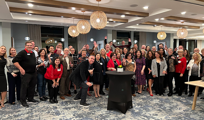 A group of people at a holiday party.