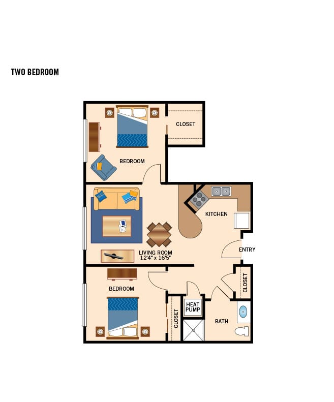 Two bedroom apartment floor plan.