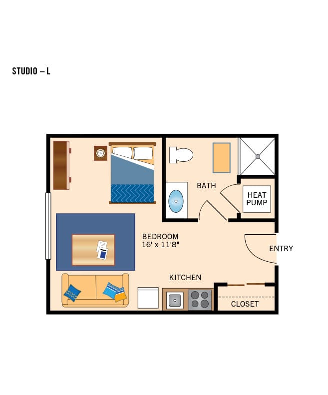 Studio bedroom apartment floor plan.