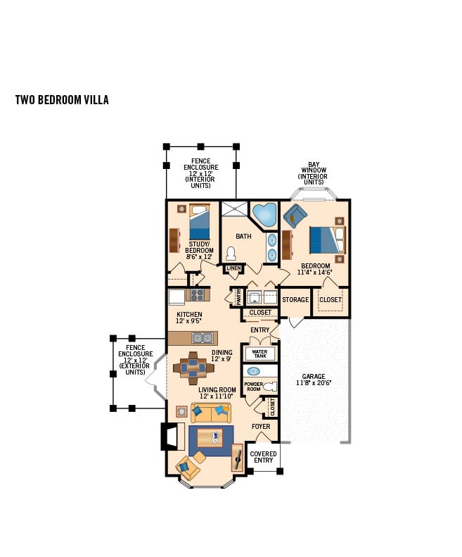 Two bedroom apartment floor plan.