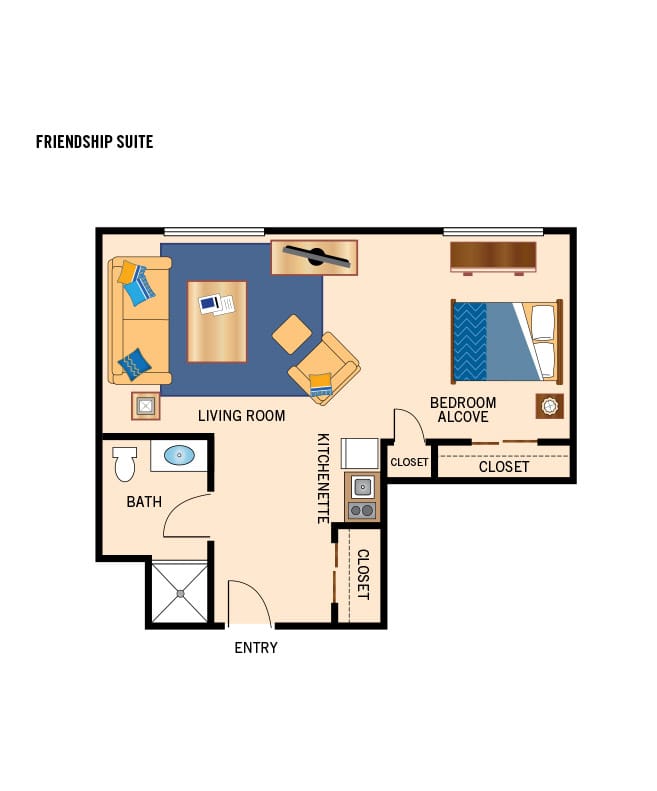 Shared suite bedroom apartment floor plan.
