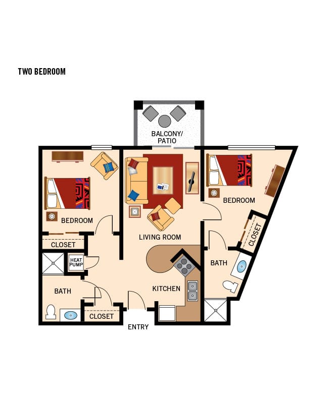 Two bedroom apartment floor plan.