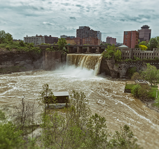 A waterfall near The Legacy at Erie Station.