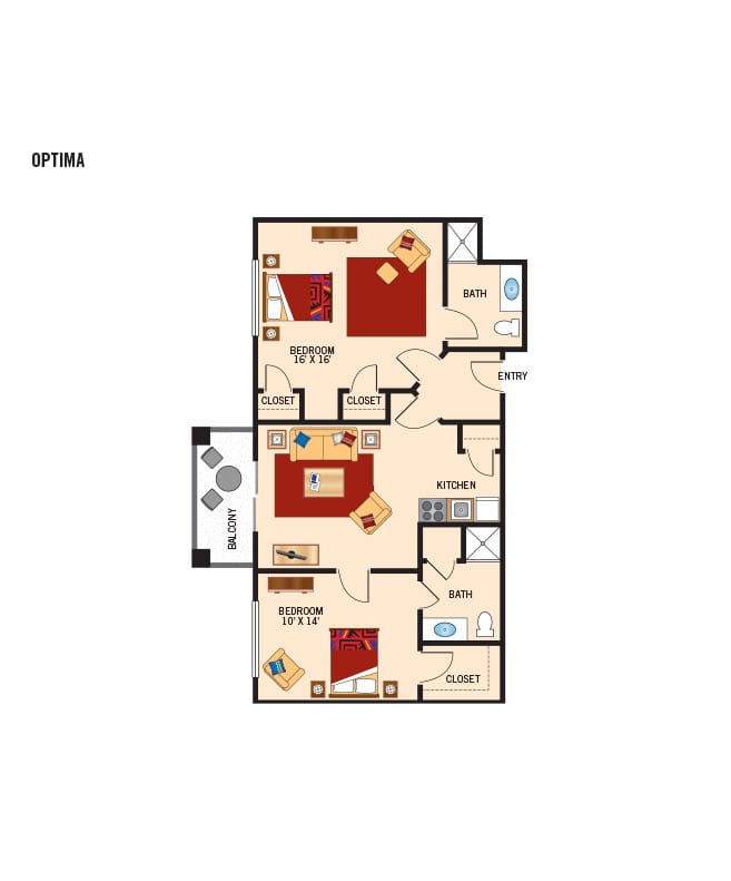 Independent living two bedroom floor plan for The Legacy at Erie Station.