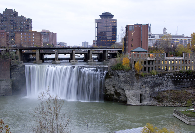 A waterfall near The Legacy at Erie Station.