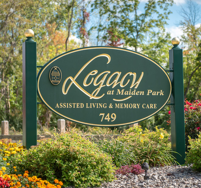 The Legacy at Maiden Park exterior sign.