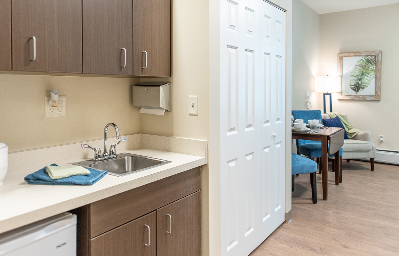 A kitchen in an apartment at The Legacy at Maiden Park.