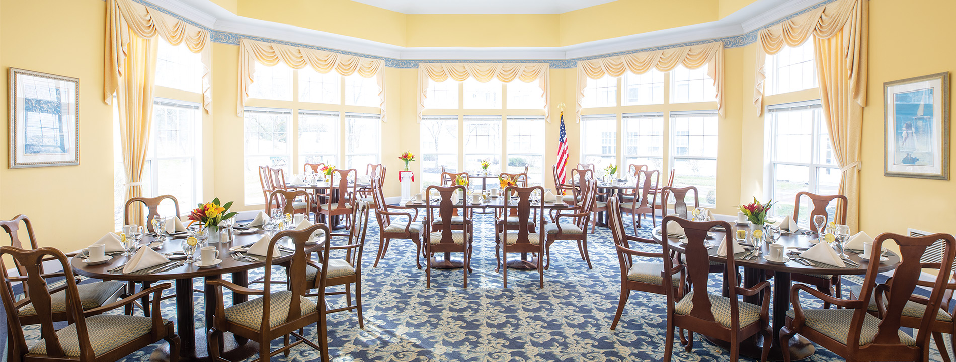 Dining room with seating area.