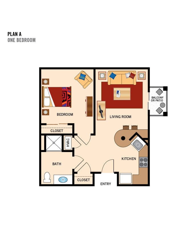 Independent living one bedroom floor plan for The Legacy at Fairways.