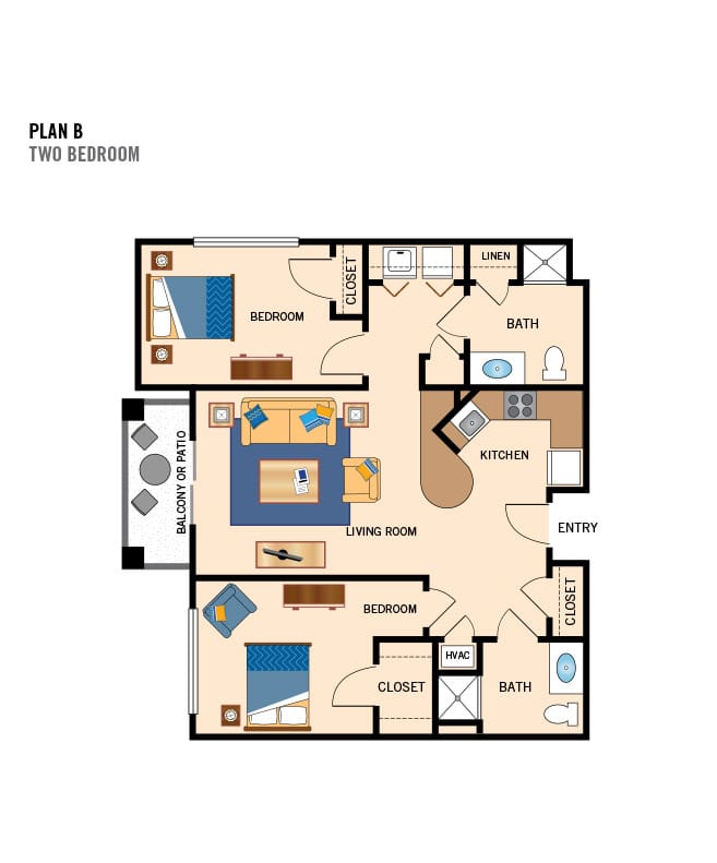 Independent living two bedroom floor plan