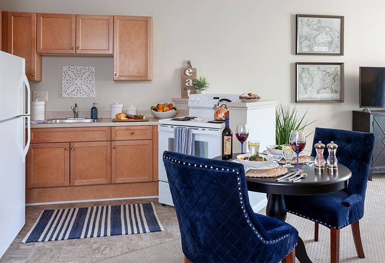 A kitchen in an apartment at The Legacy at Parklands.