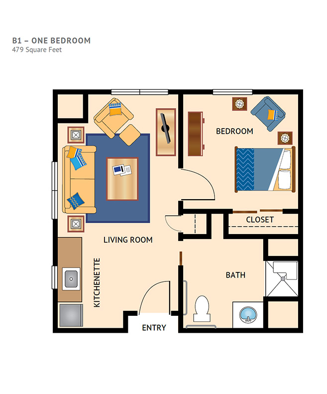 One bedroom apartment plan.