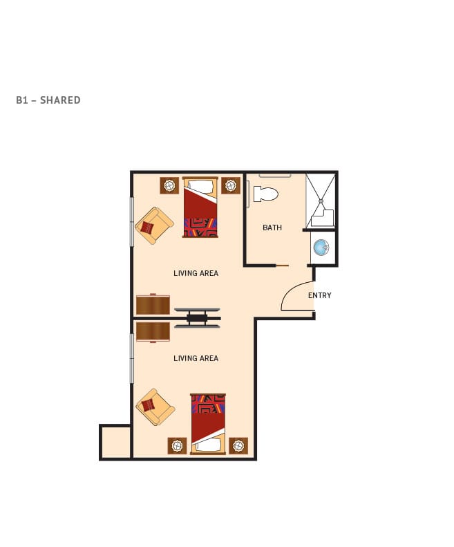 Shared bedroom apartment floor plan.