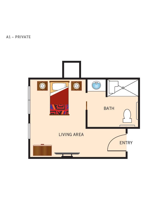 Studio apartment floor plan.