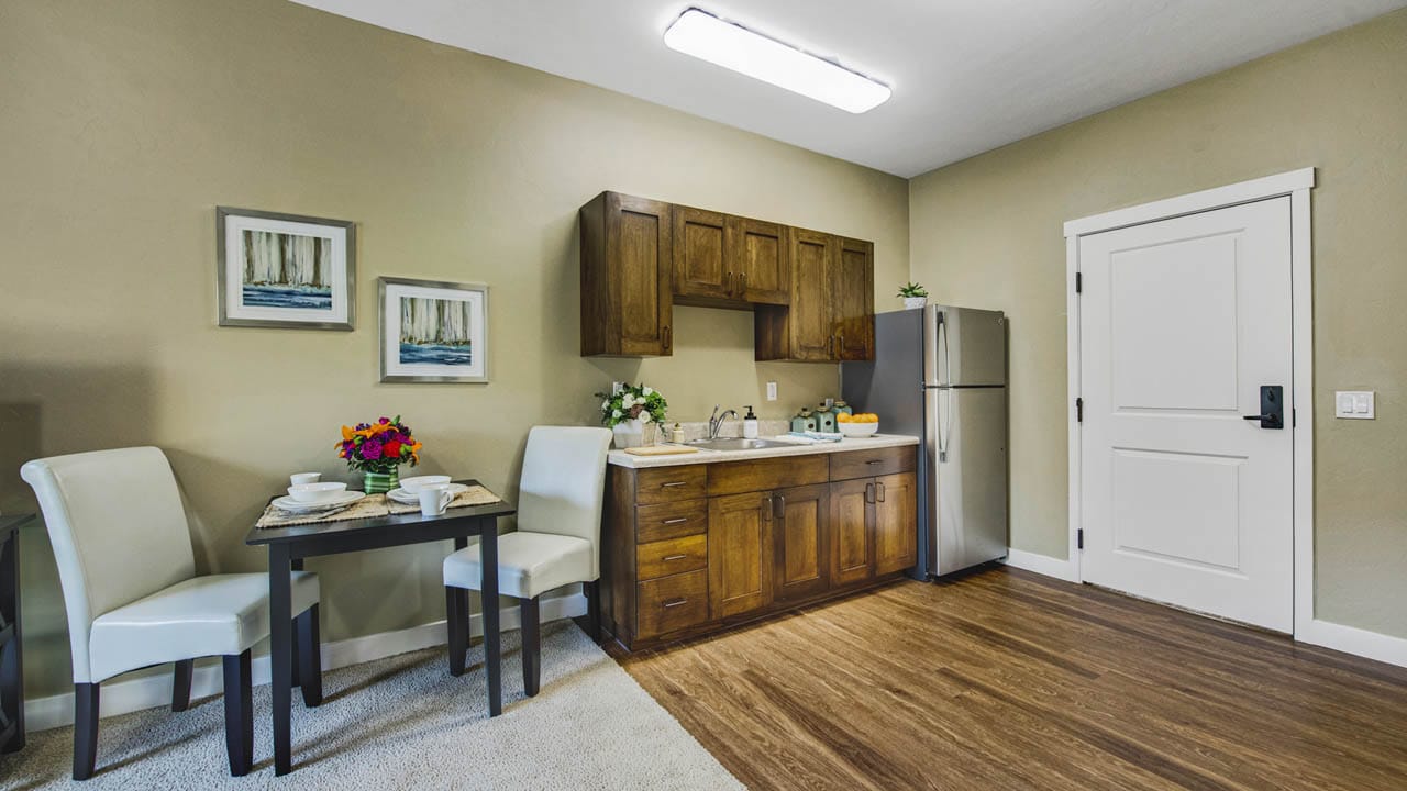 A kitchenette in an apartment at The Watermark at Continental Ranch.