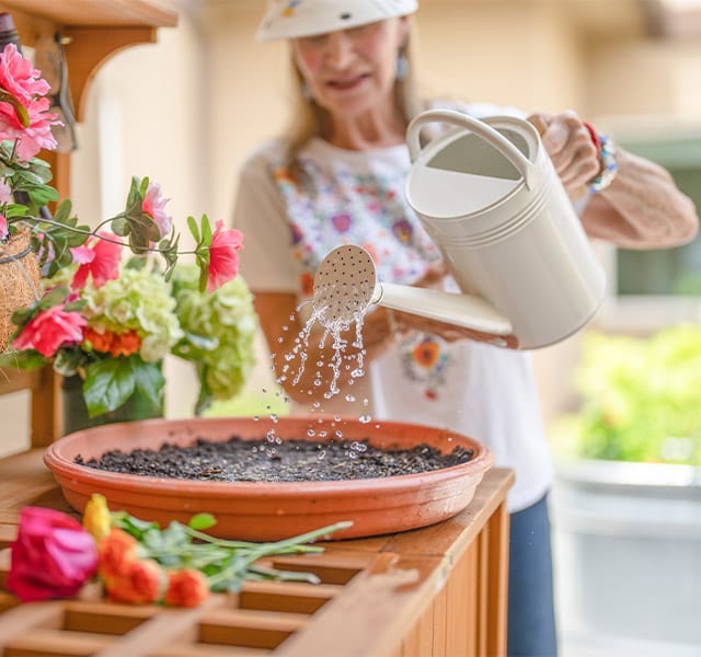 A resident is gardening.