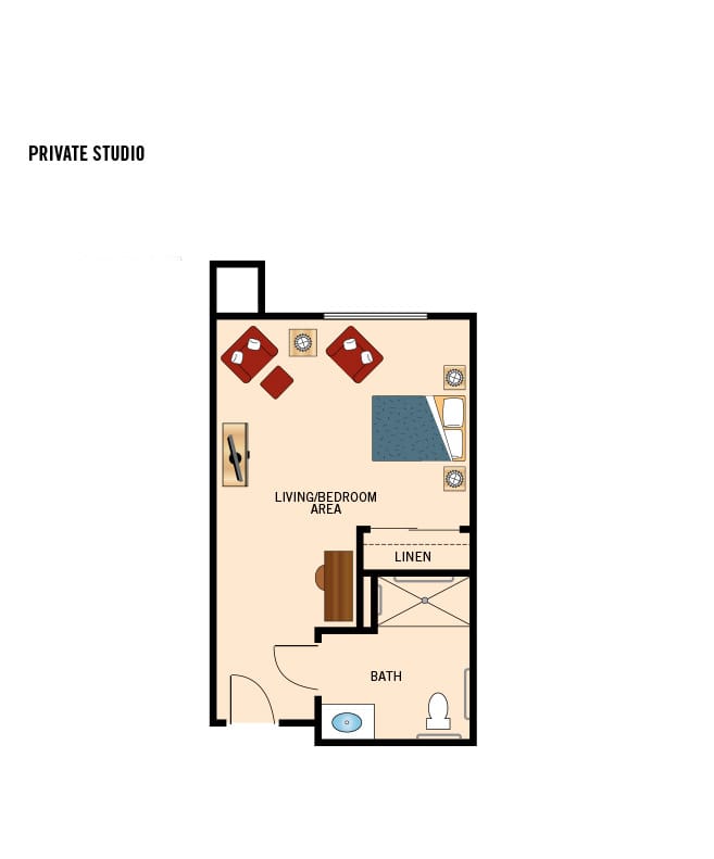 Memory Care studio floor plan for The Watermark at Continental Ranch.