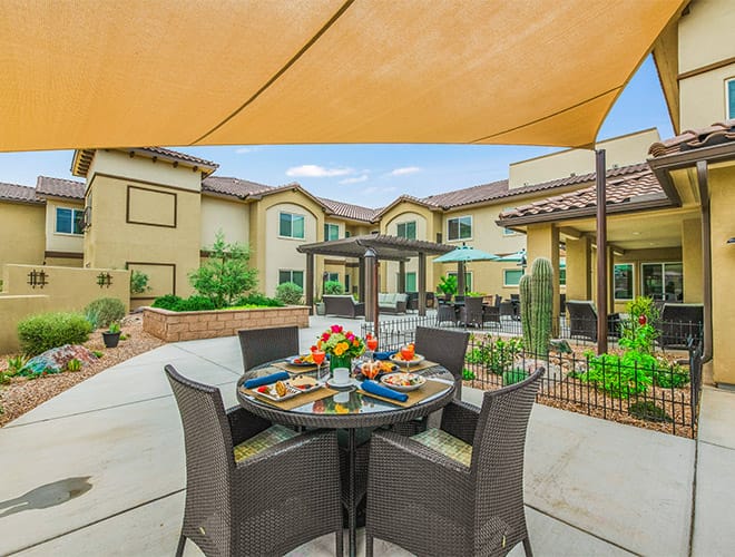 The patio at The Watermark at Continental Ranch.