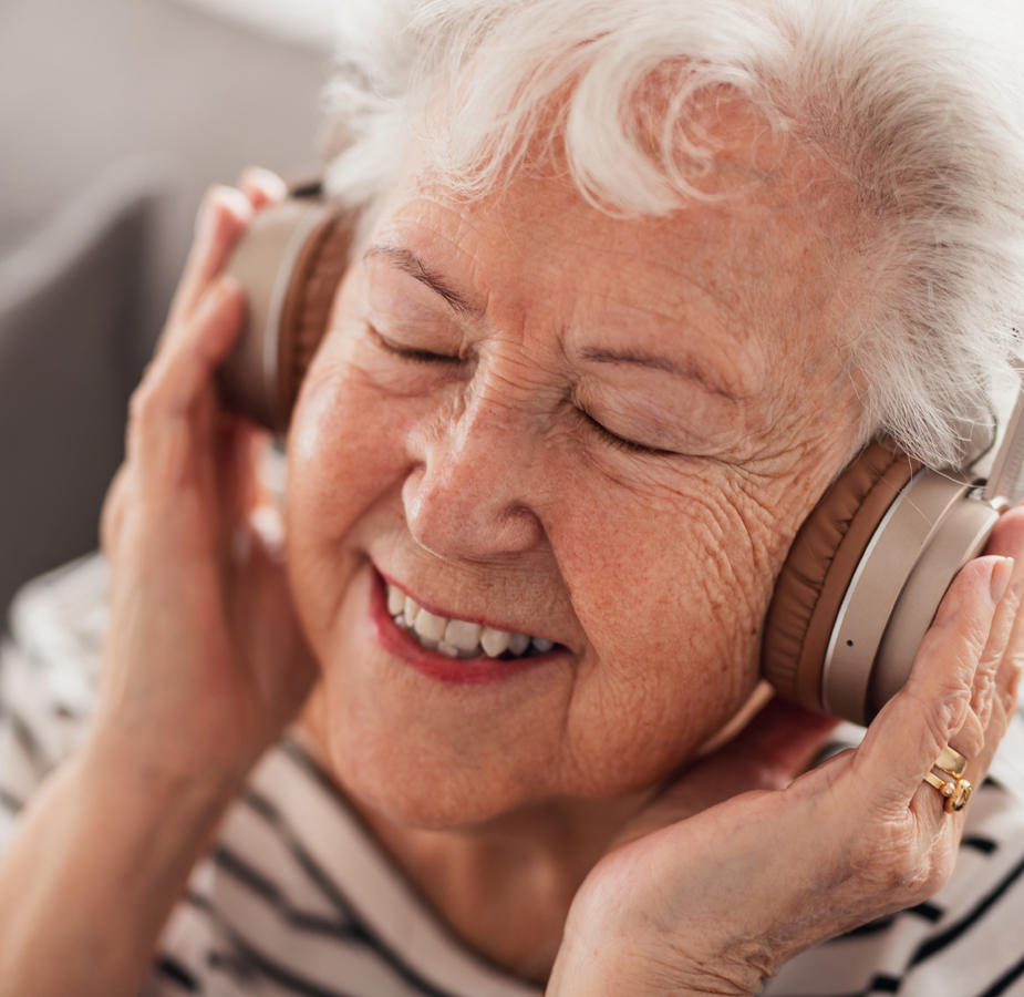 A resident is participating in music therapy.