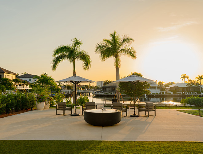 The patio at sunset.