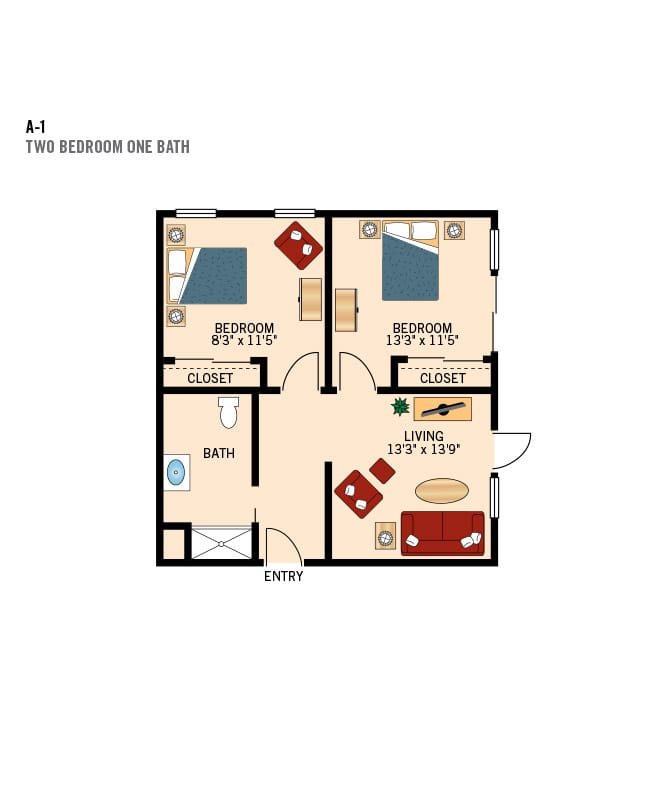 Parkview in Frisco two bedroom apartment floor plan.