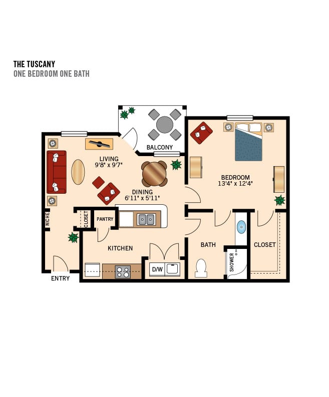 Parkview in Frisco one bedroom apartment floor plan.