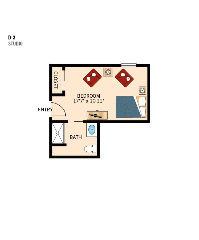 Parkview in Frisco studio apartment floor plan.