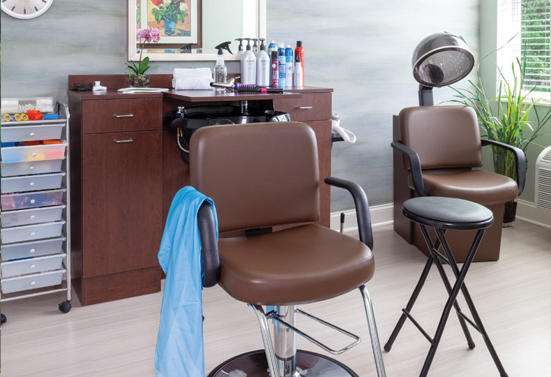 Brown chair in salon.
