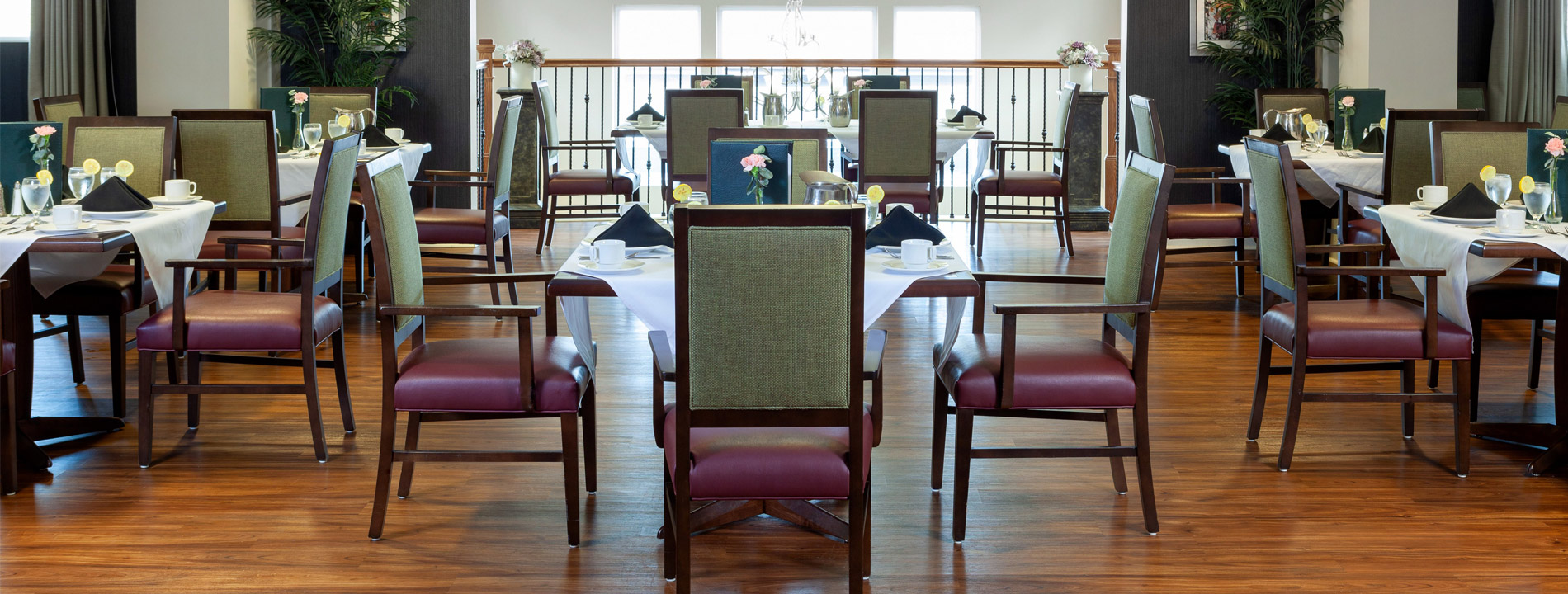 Pinebrook dining room with seating area. 