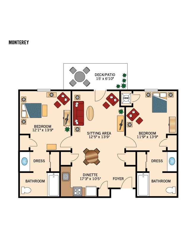 Pinebrook two bedroom apartment floor plan.