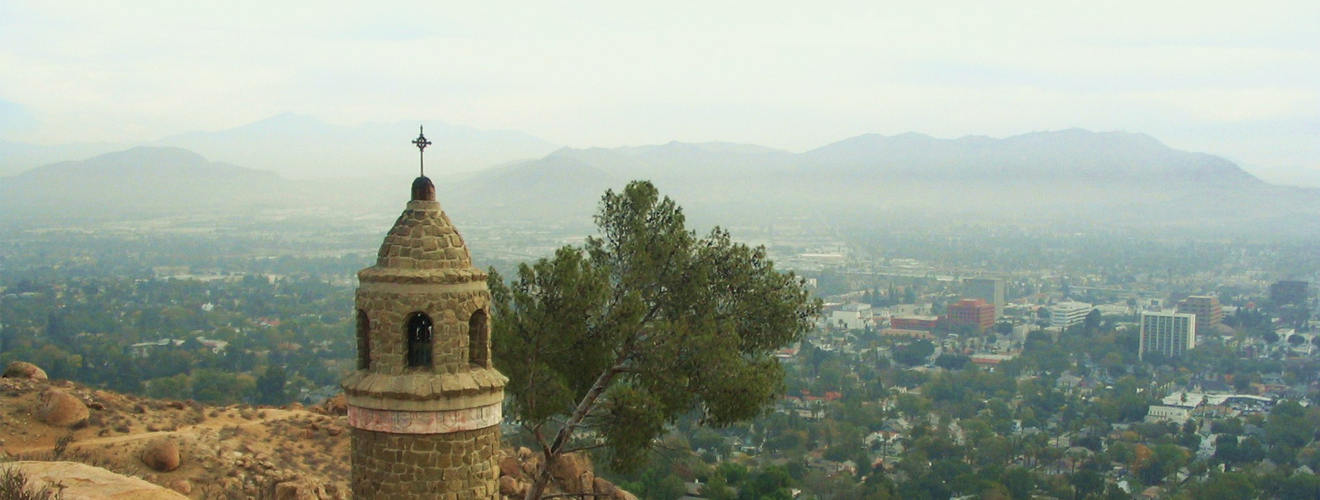 A building overlooking the neighborhood.