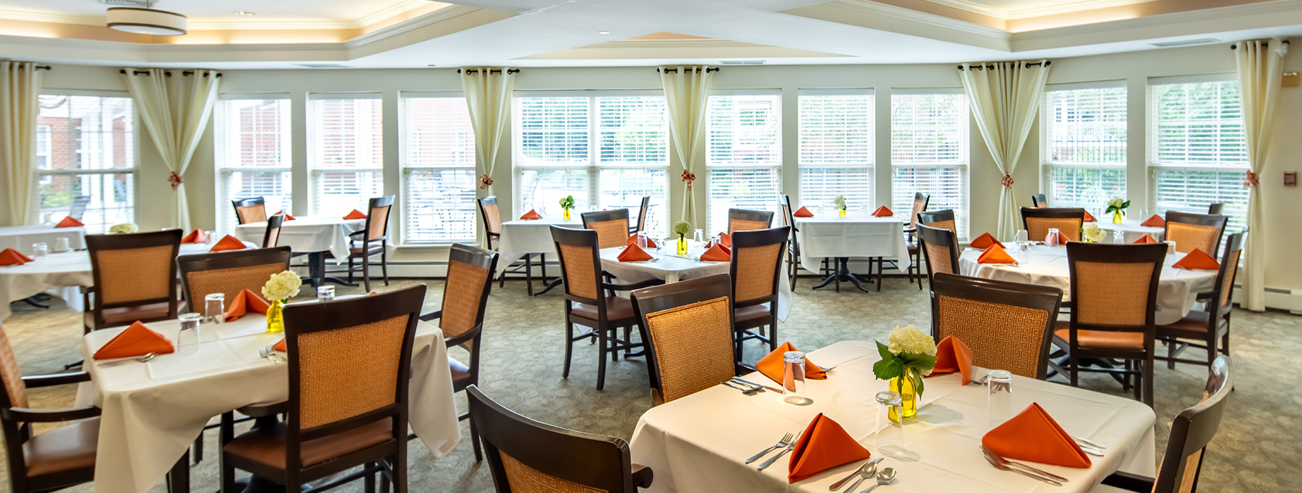 A dining room ready for service.