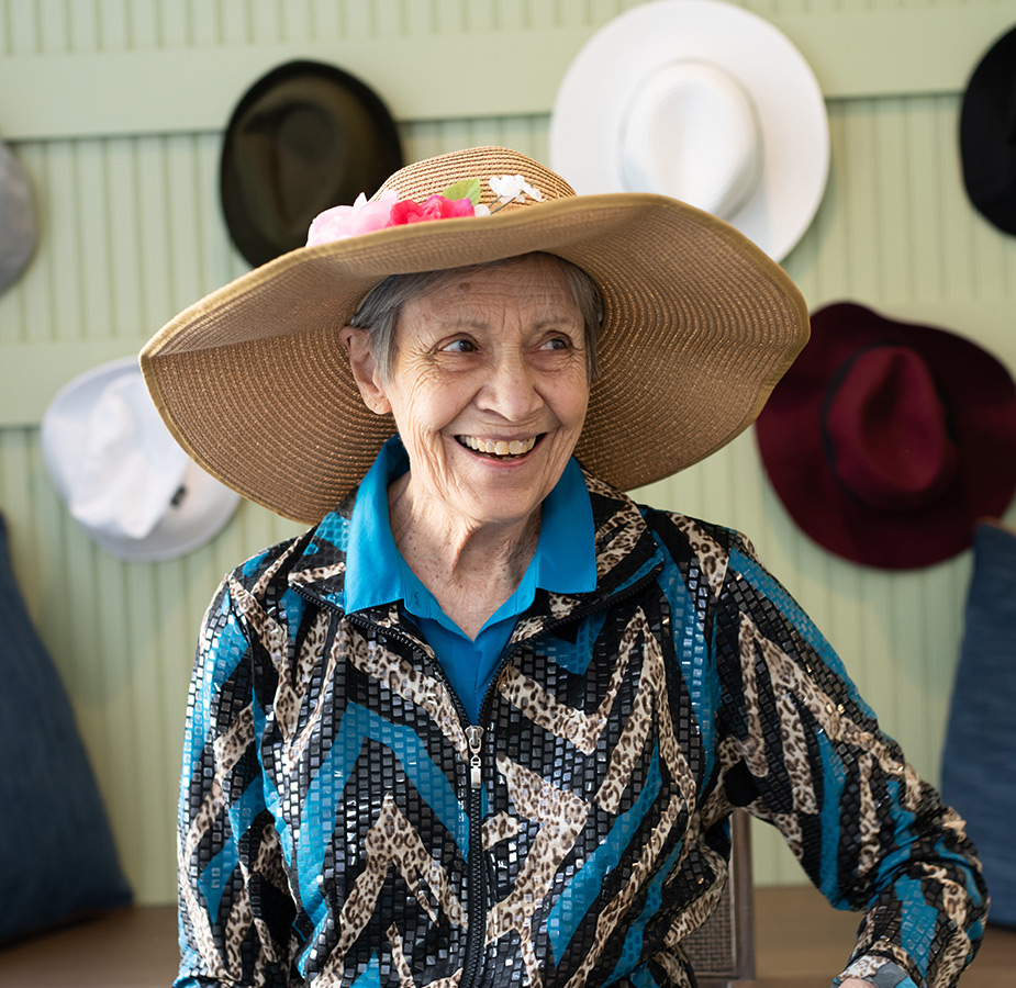 A person with a large hat on.