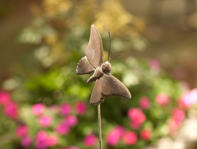 A metal garden ornament.