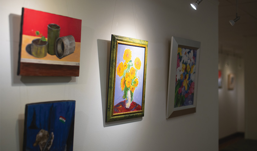 gallery showing with artwork hanging on the wall