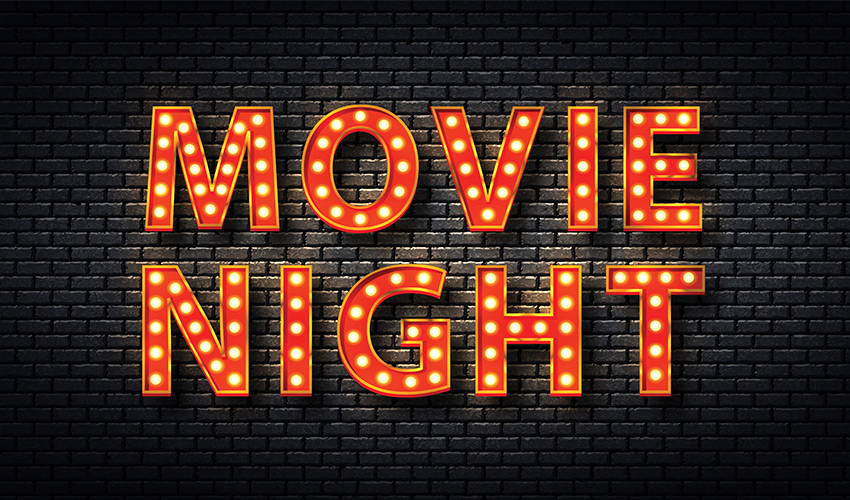 big letters with light bulbs spelling movie night