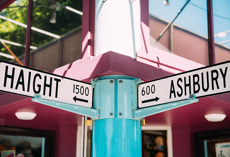 Haight and Ashbury street signs.