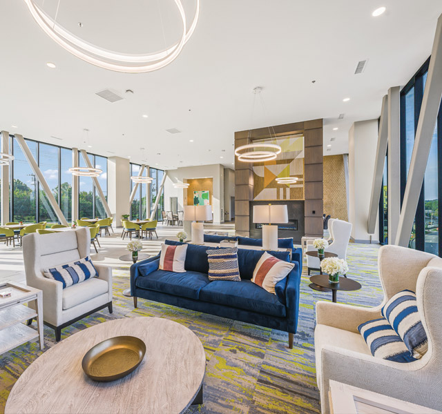 A seating area at The Skybridge at Town Center.