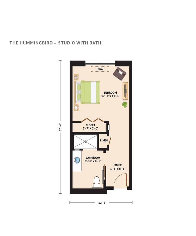 Memory Care studio floor plan at The Skybridge at Town Center.