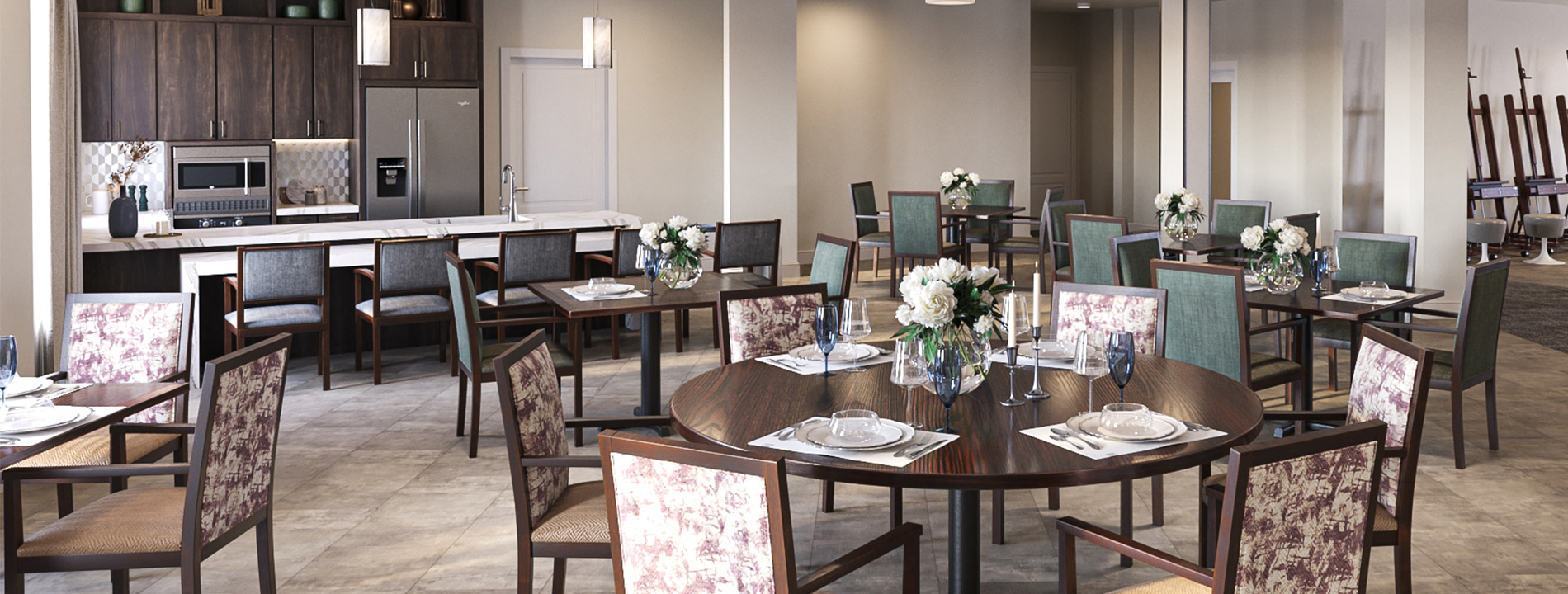 casual dining room with a kitchenette