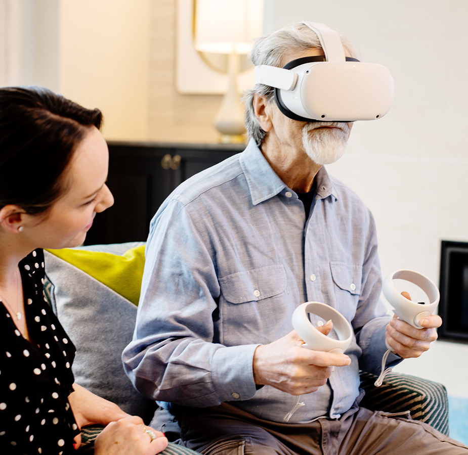 A person with a VR headset on.