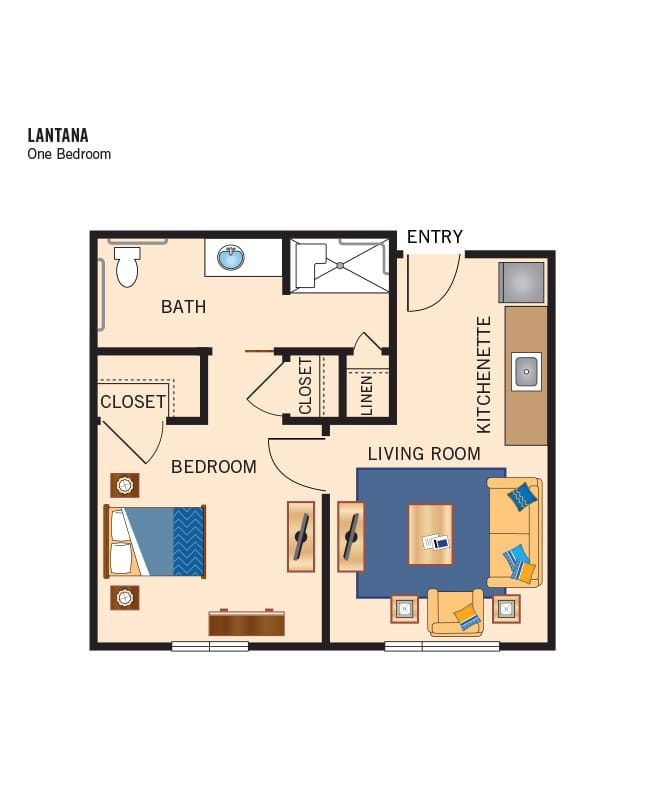 Assisted Living 1 bedroom floor plan, The Watermark at Southpark Meadows.