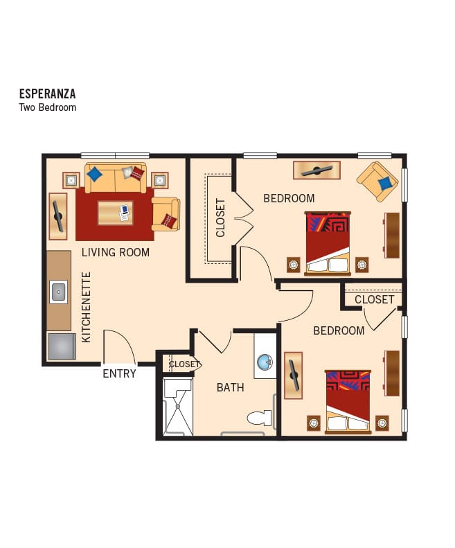 Assisted Living 2 bedroom floor plan, The Watermark at Southpark Meadows.