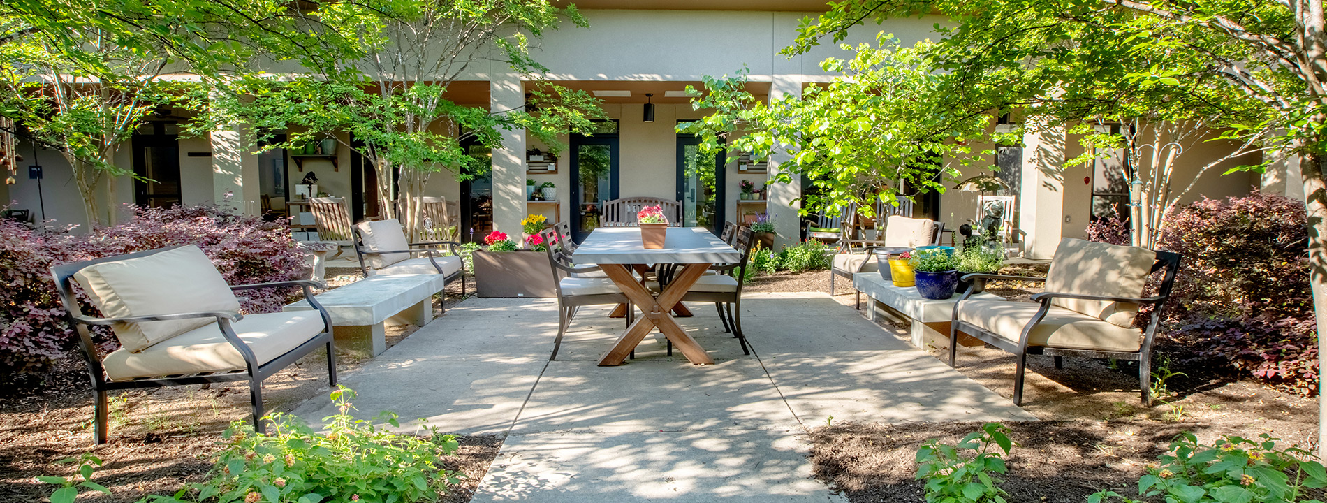 A garden with seating.