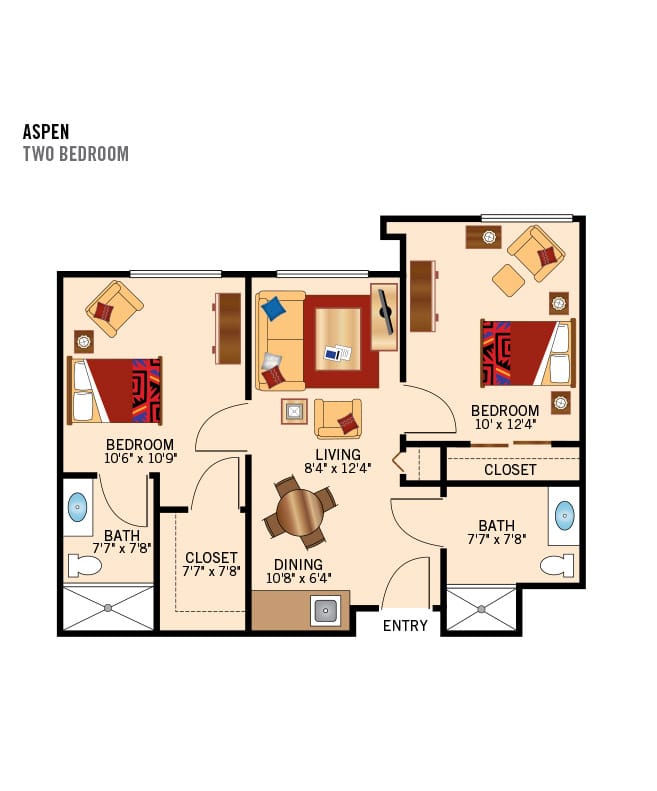 Assisted Living Two bedroom floor plan.
