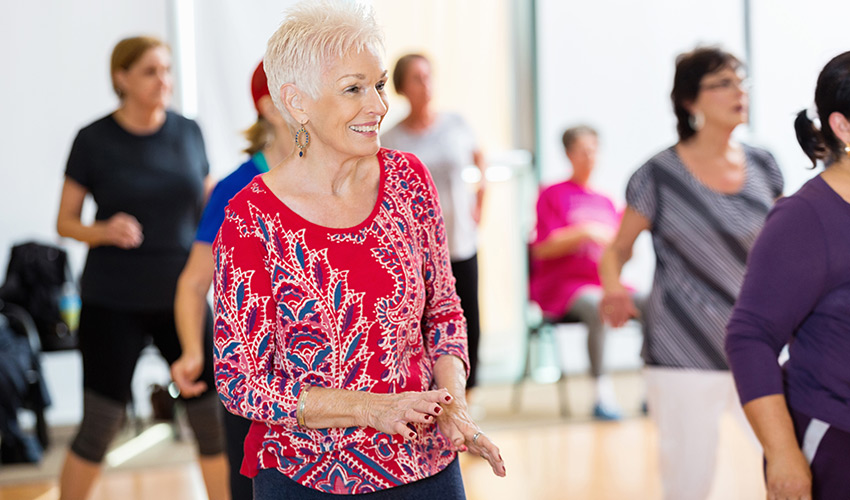 A group of residents in a dance class.