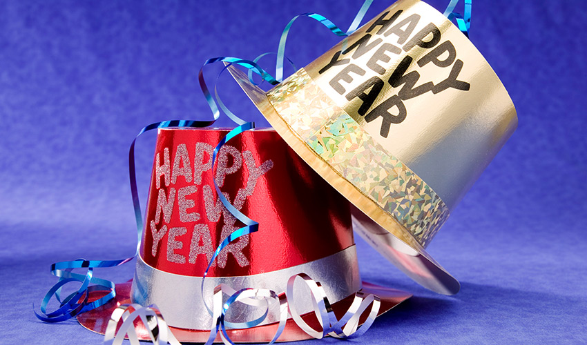 Red and gold New Years hats.