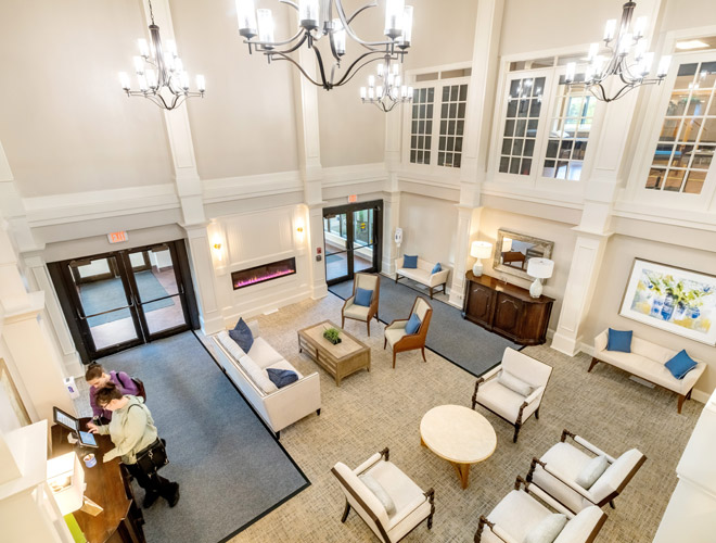 The lobby at The Fountains at Crystal Lake.