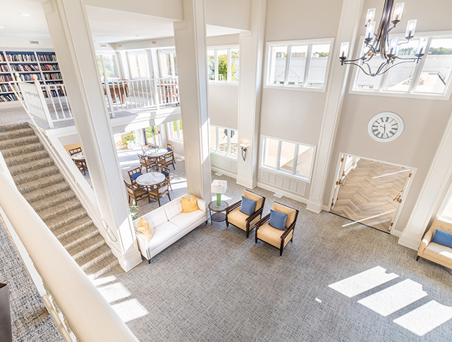 The lobby at The Fountains at Crystal Lake.