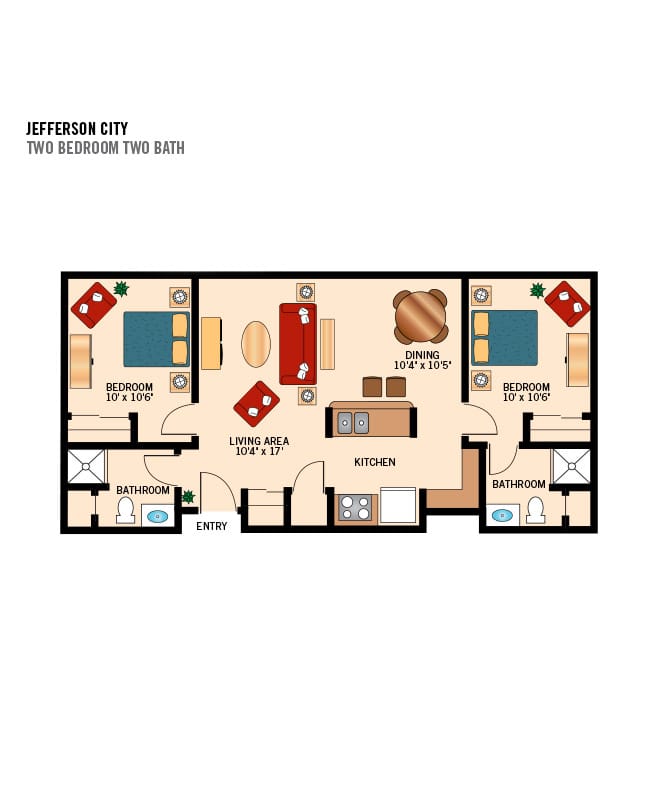 Two bedroom apartment floor plan.
